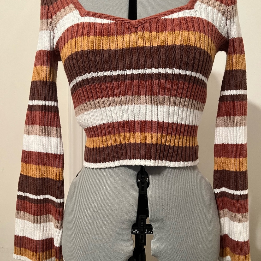 Hollister Striped Sweater - Brown, White, Yellow